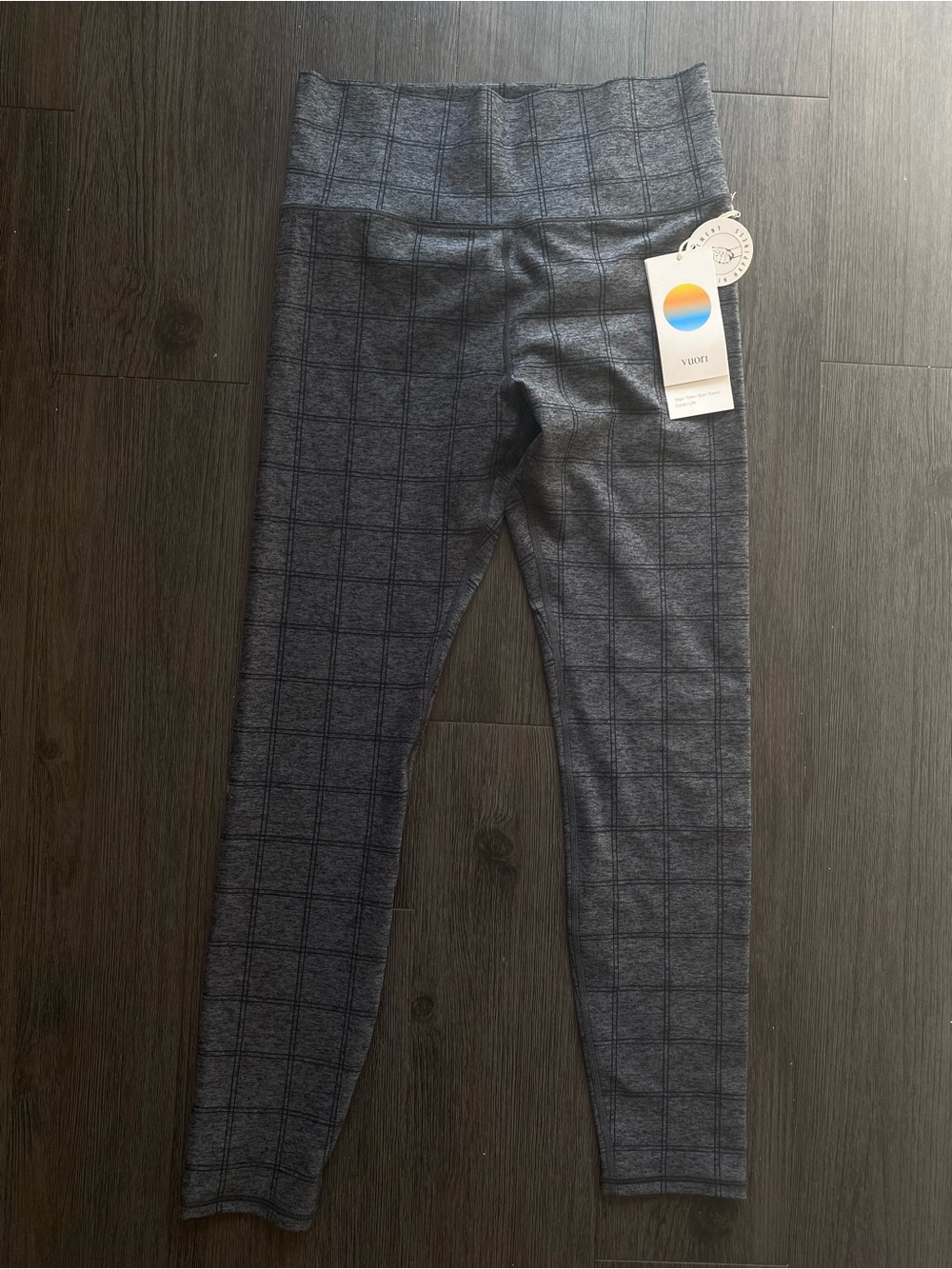 NWT Vuori Clean Elevation Legging Medium Plaid Charcoal Windowpane Grey Pattern